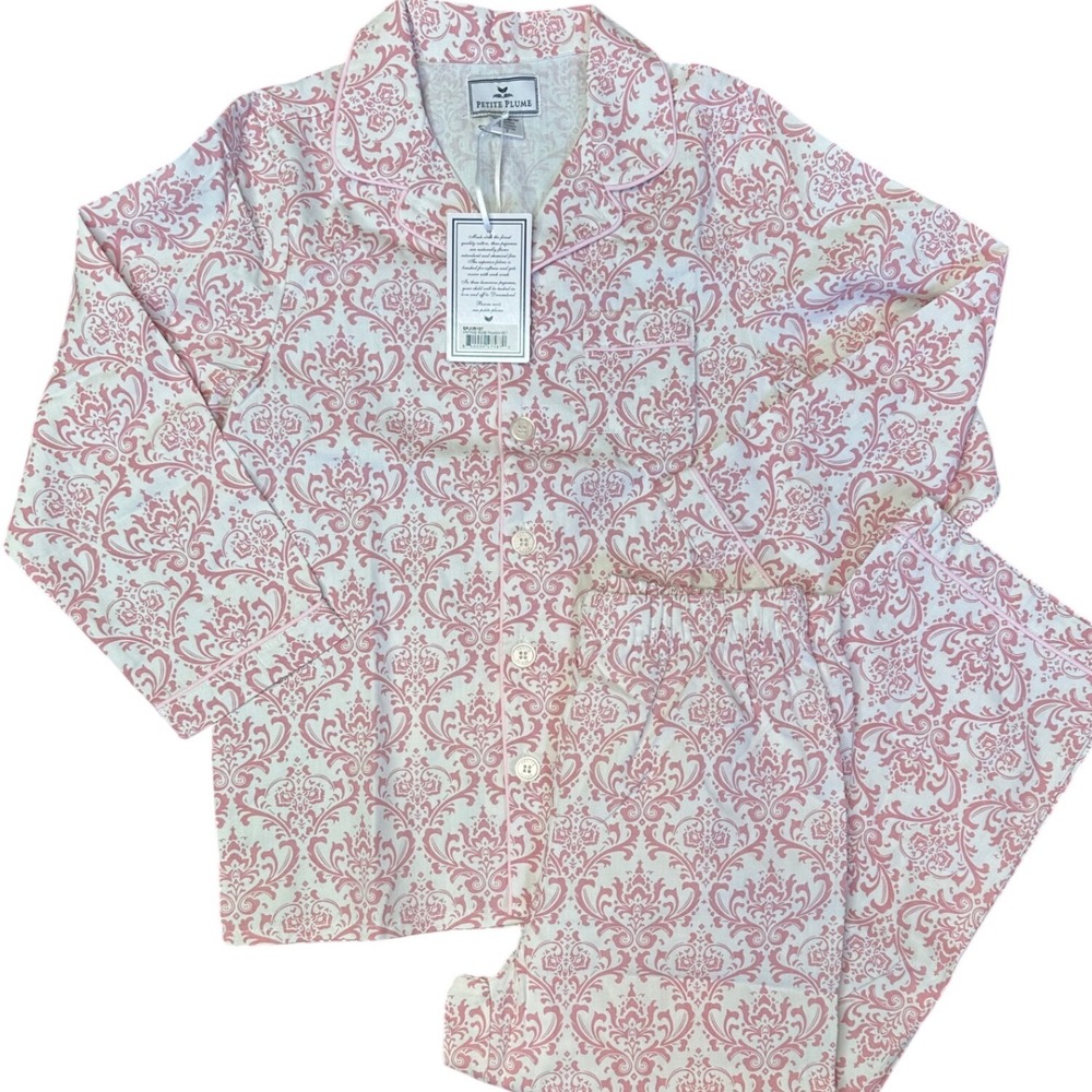 Petite Plume Girls Vintage Rose Pajama Set Pink Damask Cotton Size 7 SPJVR107